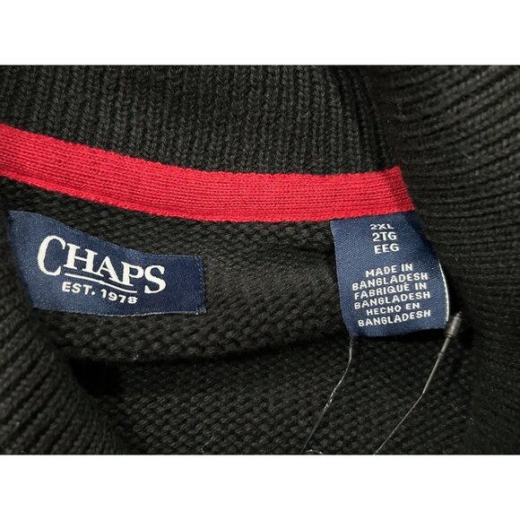 Chaps Mens NE2XL Shawl Collar Knit Sweater Black & Gray Striped Geometric Patter - Picture 5 of 9